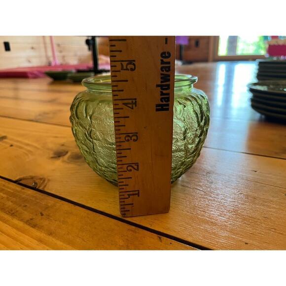 Vintage E O Brody Company green crinkle textured glass pitcher & planter bowl. - Picture 8 of 9